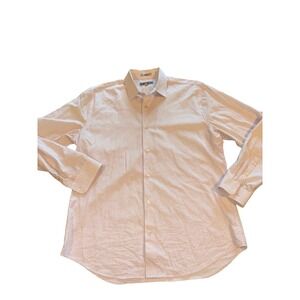 Express‎ Fitted Dress Shirt Men's L 16-16.5 Red Navy Micro Dot Button Down